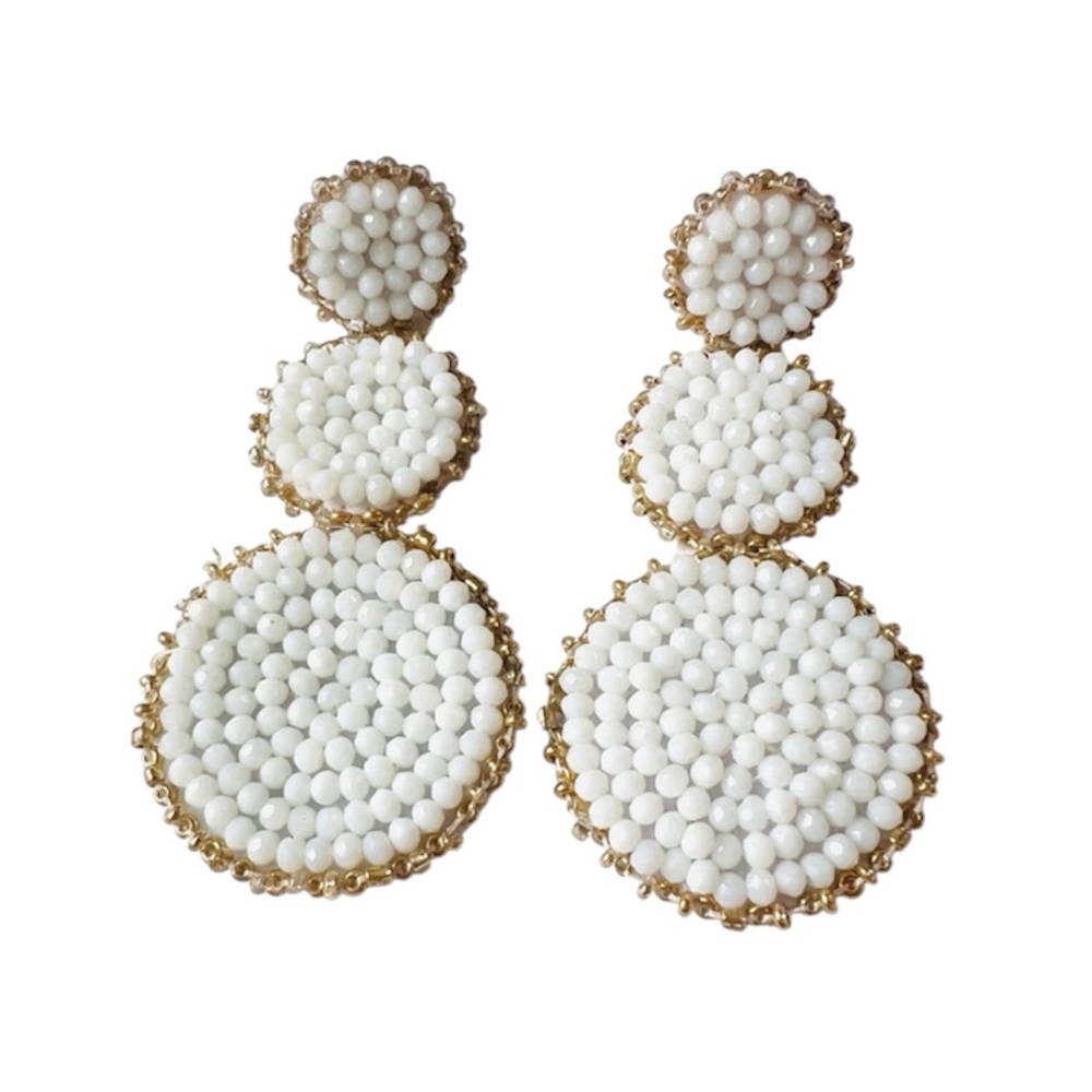 Gold & White Beaded Statement Earrings Tiered Drop Earrings summer earrings